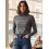 (M, Gray) Hauts pour femmes automne manches longues col roulé coupe ajustée pull rayé pull en maille 2