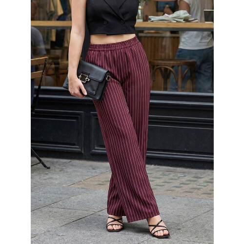 (S, Red) Pantalon ample rayé le printemps. 2