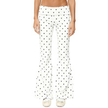 (XL, White) Trendy flared broek voor dames met stippenprint, omgeslagen tailleband en wijde pijpen.