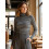 (M, Gray) Hauts pour femmes automne manches longues col roulé coupe ajustée pull rayé pull en maille 4