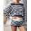 (S, Navy Blue) Ensemble femme en automne rayée. 5