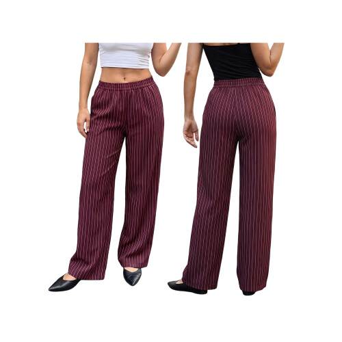 (S, Red) Pantalon ample rayé le printemps. 1