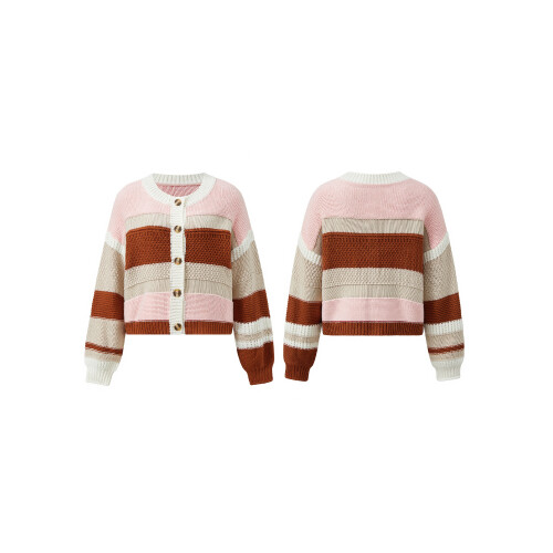 (XL, Light Brown) Γυναικείο Πλεκτό Ζακέτα Λαιμόκοψη, Μακρυμάνικο 2