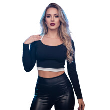 (XL, Black) Chemises à manches longues femmes, automne, effet patchwork, col rond, ajustées, soirée