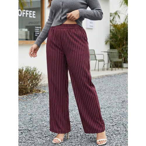 (M, Red) Pantalon ample rayé le printemps. 2