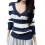 (L, Navy Blue) Γυναικείο Πουλόβερ Φθινοπώρου Λαιμόκοψη, Streetwear 1