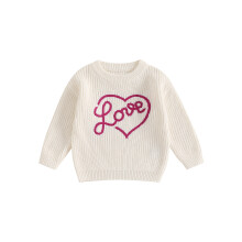 (0-3 Months, White) Baby Girl Boy Fall Sweater Long Sleeve O-Neck Letter Hearts Embroidery Soft Cozy Fashion Tops