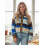 (XL, Blue) Γυναικείο Πλεκτό Ζακέτα Λαιμόκοψη, Μακρυμάνικο 3