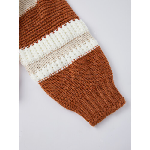 (L, Light Brown) Γυναικείο Πλεκτό Ζακέτα Λαιμόκοψη, Μακρυμάνικο 2