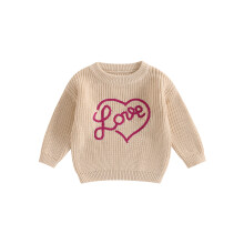 (3-6 Months, Beige) Baby Girl Boy Fall Sweater Long Sleeve O-Neck Letter Hearts Embroidery Soft Cozy Fashion Tops