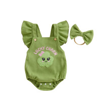 (3-6 Months, Green) Completo bambina per festa irlandese con tutina a maniche a sbuffo e fascia con trifoglio. Abbigliamento alla moda.