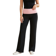 (M, Black) Dames casual broek met wijde pijpen, omgeslagen hoge taille, contrasterende kleur, losse broek