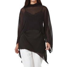 (S, Black) Femei șifon poncho topuri moda mânecă lungă guler înalt lejer fit acoperi bluză