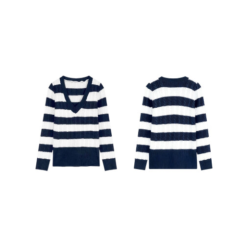 (L, Navy Blue) Γυναικείο Πουλόβερ Φθινοπώρου Λαιμόκοψη, Streetwear 2