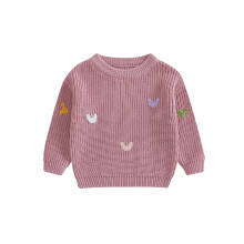 (12-18 Months, Rosy Pink) Suéter de tricô unissex para o Dia dos Namorados, manga comprida, gola redonda e bordado de coração.