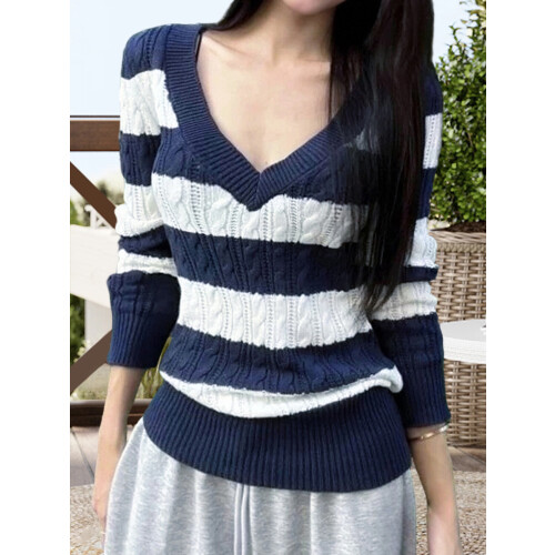 (XL, Navy Blue) Γυναικείο Πουλόβερ Φθινοπώρου Λαιμόκοψη, Streetwear 2