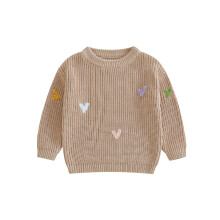 (9-12 Months, Light Khaki) Suéter de tricô unissex para o Dia dos Namorados, manga comprida, gola redonda e bordado de coração.