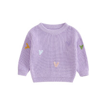 (6-9 Months, Purple) Suéter de tricô unissex para o Dia dos Namorados, manga comprida, gola redonda e bordado de coração.