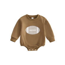 (6-9 Months, Brown) Tutina per neonato con felpa, maniche lunghe, scollo rotondo, stampa a quadri e calcio, body per neonati