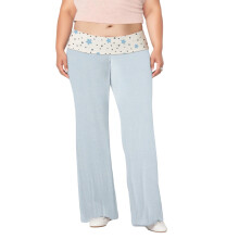 (XL, Light Blue) Dames joggingbroek in grote maten met lage elastische taille, sterrenprint, patchwork, casual, wijde pijpen.