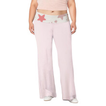 (XXL, Pink) Dames joggingbroek in grote maten met lage elastische taille, sterrenprint, patchwork, casual, wijde pijpen.