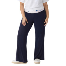 (XXXXL, Dark Blue) Dames joggingbroek in grote maten met lage elastische taille, sterrenprint, patchwork, casual, wijde pijpen.
