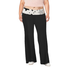 (XL, Black) Dames joggingbroek in grote maten met lage elastische taille, sterrenprint, patchwork, casual, wijde pijpen.