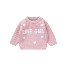 (6-9 Months, Pink) Baby-Mädchen-Pullover, langärmelig, Rundhalsausschnitt, Herz-Print, warmer Winterpullover, Valentinstagskleidung
