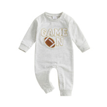 (9-12 Months, Gray) Tutina intera neonati primavera/autunno con ricamo calcio, maniche lunghe, scollo rotondo.