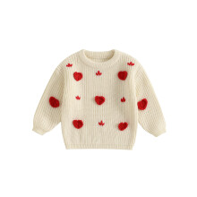 (12-18 Months, White) Dětské valentýnské svetry s dlouhým rukávem a kulatým výstřihem, žebrované, hrubě pletené svetry