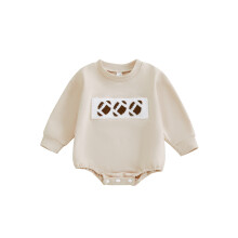 (9-12 Months, Khaki) Tutina per neonato con felpa, maniche lunghe, scollo rotondo, ricamo a tema calcio/lettera, body per neonati