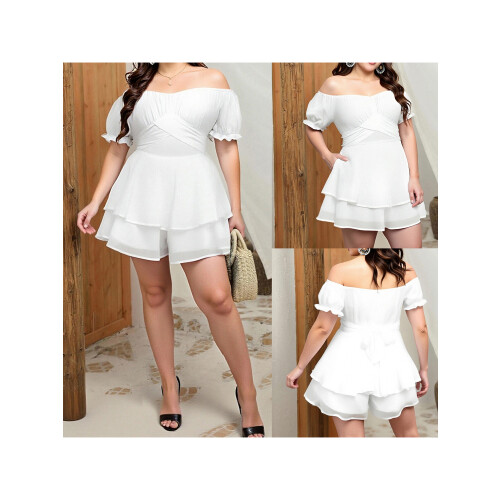 (XXXXL, White) Γυναικεία καλοκαιρινή φόρμα τους ώμους 1