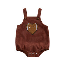 (9-12 Months, Chocolate) Tutina da calcio in velluto a coste per bambina, con ricamo heart rugby, body senza maniche, abbigliamento autunnale