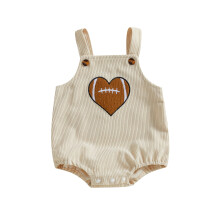 (6-9 Months, Apricot) Tutina da calcio in velluto a coste per bambina, con ricamo heart rugby, body senza maniche, abbigliamento autunnale