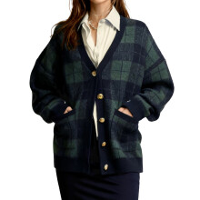 (M, Dark Green) Gilet cardigan d'automne pour femme, manches longues, col en V, boutonné, à carreaux, en maille avec poches