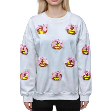 (XL, White) Sweat à capuche Halloween pour femme, manches longues, col rond, imprimé citrouille, pull-over automne