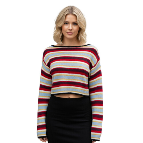 (M, Multi-Color) Γυναικείο πλεκτό πουλόβερ για φθινόπωρο-χειμώνα