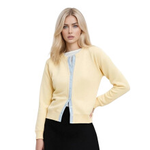 (M, Yellow) Gilet cardigan femme, fermeture boutonnée, manches longues, col rond, maille contrastée
