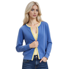 (XL, Blue) Gilet cardigan femme, fermeture boutonnée, manches longues, col rond, maille contrastée