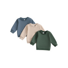(0-6 Months, Beige) 3-delige set jongens sweatshirts, effen kleur, ronde hals, lange mouwen, pullover tops, herfstkleding