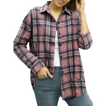 (L, Multicolor) Chemise femme à manches longues, col à revers, fermeture boutonnée, imprimé à carreaux, coupe décontractée.