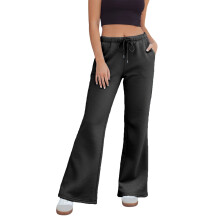 (S, Black) Damen-Freizeithose, lockere Streetwear-Hose mit Taschen, elastischem Bund mit Kordelzug, einfarbig, mit Taschen