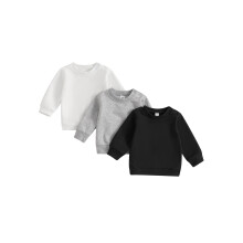 (6-12 Months, Multi-color) 3-delige set jongens sweatshirts, effen kleur, ronde hals, lange mouwen, pullover tops, herfstkleding