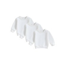 (6-12 Months, White) 3-delige set jongens sweatshirts, effen kleur, ronde hals, lange mouwen, pullover tops, herfstkleding