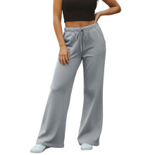 (L, Dark Grey) Damen-Freizeithose, lockere Streetwear-Hose mit Taschen, elastischem Bund mit Kordelzug, einfarbig, mit Taschen