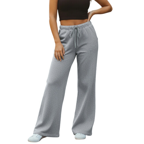 (L, Dark Grey) Γυναικεία Casual Παντελόνια με Ελαστική Μέση και Τσέπες, Ριχτό Streetwear
