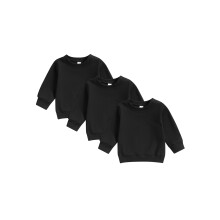 (0-6 Months, Black) 3-delige set jongens sweatshirts, effen kleur, ronde hals, lange mouwen, pullover tops, herfstkleding