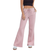(M, Pink) Damen-Freizeithose, lockere Streetwear-Hose mit Taschen, elastischem Bund mit Kordelzug, einfarbig, mit Taschen