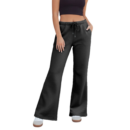 (M, Black) Γυναικεία Casual Παντελόνια με Ελαστική Μέση και Τσέπες, Ριχτό Streetwear