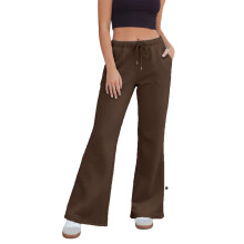 (S, Brown) Damen-Freizeithose, lockere Streetwear-Hose mit Taschen, elastischem Bund mit Kordelzug, einfarbig, mit Taschen